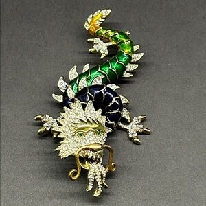 Gold and Green Enamel Dragon Figure-Brooch